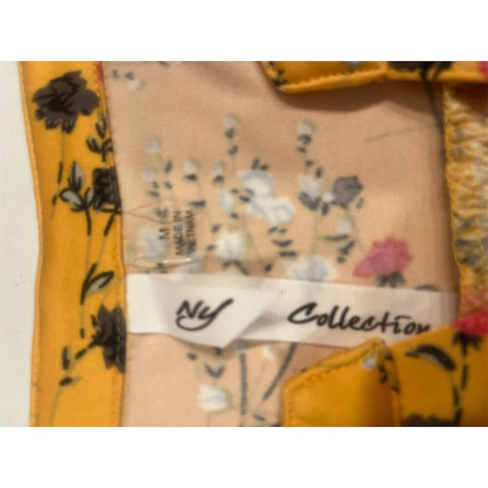 NY Collection Women's Floral Blouse Yellow V-Neck 3/4 Sleeve Standard Size M - Picture 8 of 15